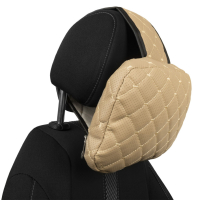 Poduszka na zagłówek z regulacją z ekoskóry, beżowy romb