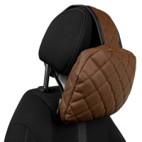 Poduszka na zagłówek z regulacją z ekoskóry, brązowy romb